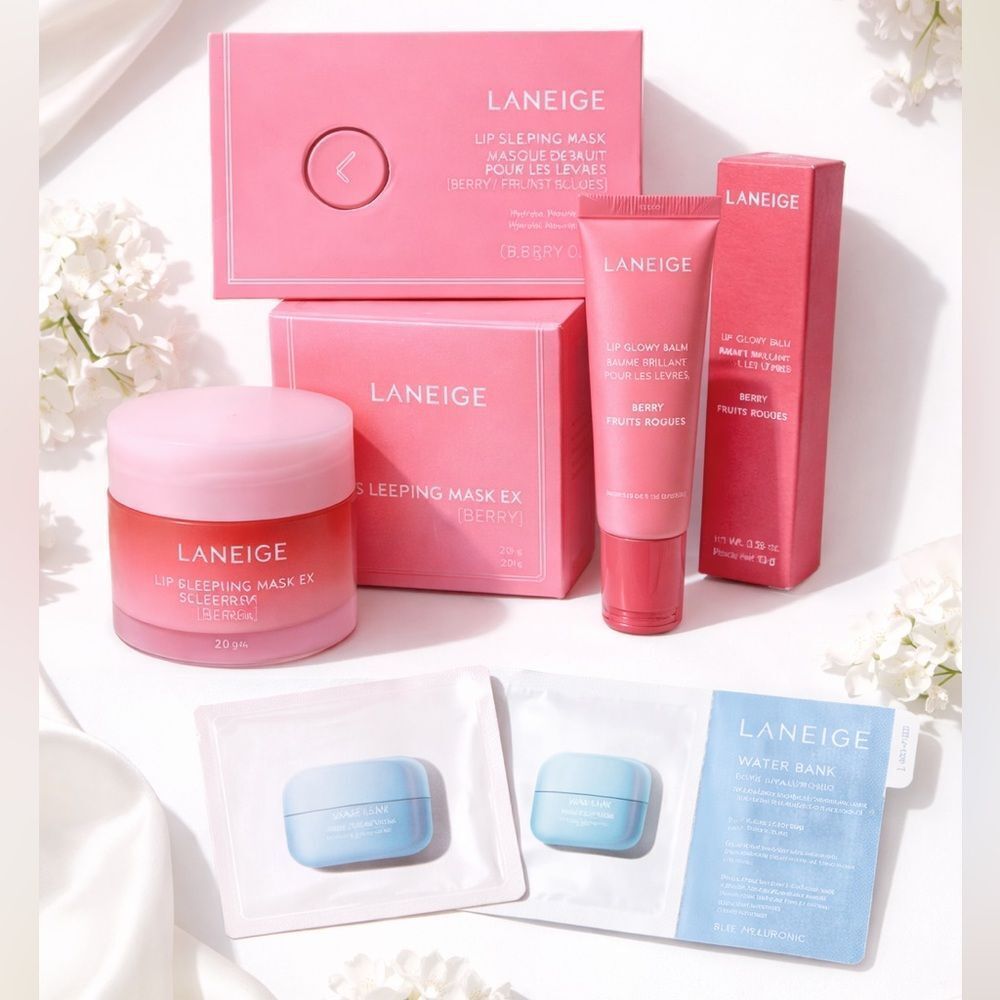 Laneige Berry Lip Sleeping Mask 20g + Lip Glowy Balm + Water Bank Mini NEW w/box
